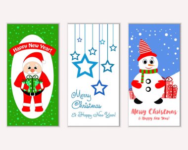 mutlu Noeller ve mutlu yeni yıl tebrik kartları vektör çizim