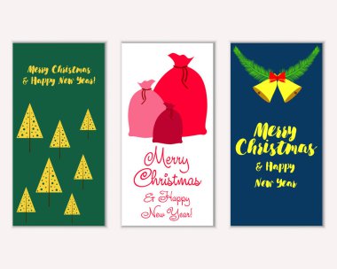 mutlu Noeller ve mutlu yeni yıl tebrik kartları vektör çizim       