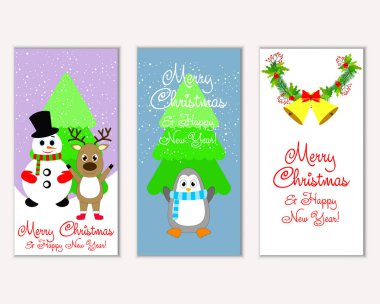 mutlu Noeller ve mutlu yeni yıl tebrik kartları vektör çizim
