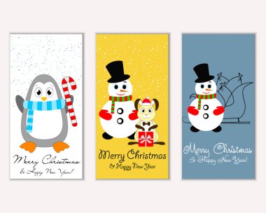 Mutlu Noeller ve mutlu yeni yıl tebrik kartları. Vektör çizim   