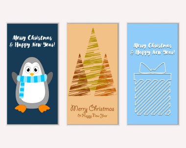 Mutlu Noeller ve mutlu yeni yıl tebrik kartları. Vektör çizim   