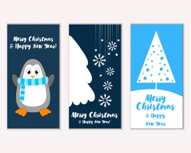 Mutlu Noeller ve mutlu yeni yıl tebrik kartları. Vektör çizim 