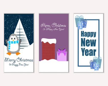 mutlu Noeller ve mutlu yeni yıl tebrik kartları vektör çizim     