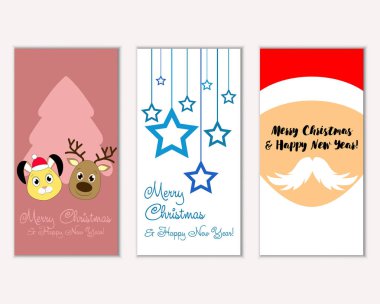 mutlu Noeller ve mutlu yeni yıl tebrik kartları vektör çizim     