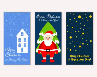 mutlu Noeller ve mutlu yeni yıl tebrik kartları vektör çizim     
