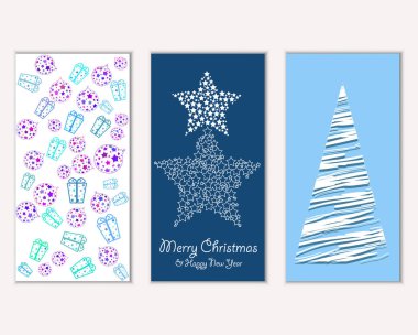 Mutlu Noeller ve mutlu yeni yıl tebrik kartları. Vektör çizim   