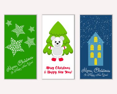 Mutlu Noeller ve mutlu yeni yıl tebrik kartları. Vektör çizim 