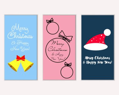 mutlu Noeller ve mutlu yeni yıl tebrik kartları vektör çizim