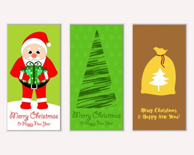 Mutlu Noeller ve mutlu yeni yıl tebrik kartları. Vektör çizim     