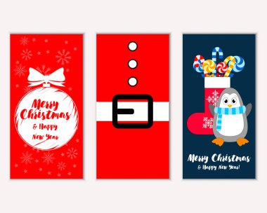 mutlu Noeller ve mutlu yeni yıl tebrik kartları vektör çizim   