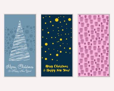 mutlu Noeller ve mutlu yeni yıl tebrik kartları vektör çizim     