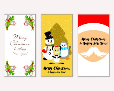 mutlu Noeller ve mutlu yeni yıl tebrik kartları vektör çizim     