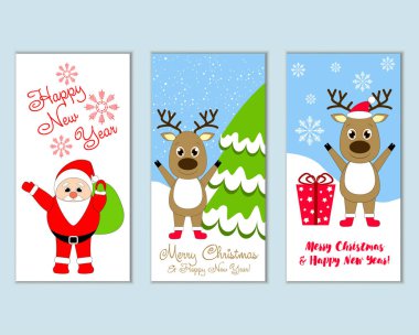 mutlu Noeller ve mutlu yeni yıl tebrik kartları vektör çizim