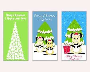 Mutlu Noeller ve mutlu yeni yıl tebrik kartları. Vektör çizim 