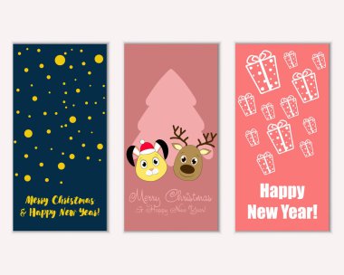 mutlu Noeller ve mutlu yeni yıl tebrik kartları vektör çizim     