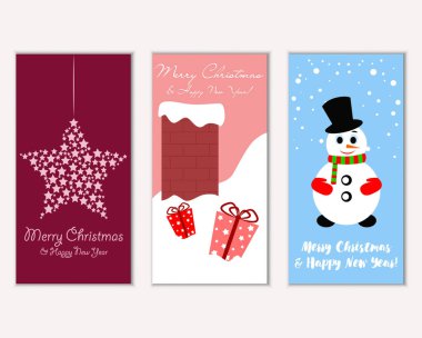 Renkli Noel kartları yılbaşı süsleri ve kardan adam vektör çizim ile