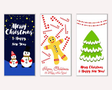 Mutlu Noeller ve mutlu yeni yıl tebrik kartları. Vektör çizim 