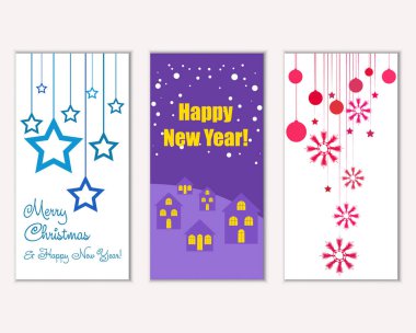 mutlu Noeller ve mutlu yeni yıl tebrik kartları vektör çizim