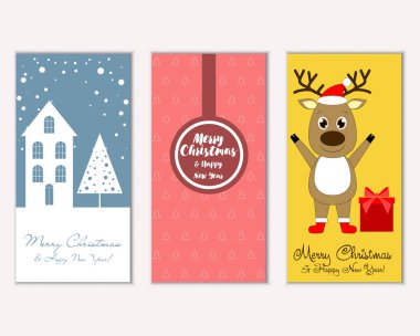 mutlu Noeller ve mutlu yeni yıl tebrik kartları vektör çizim