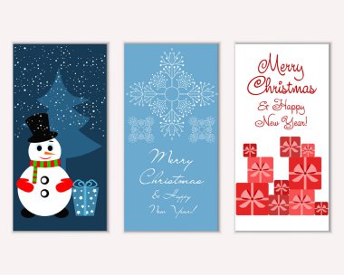 Mutlu Noeller ve mutlu yeni yıl tebrik kartları. Vektör çizim   