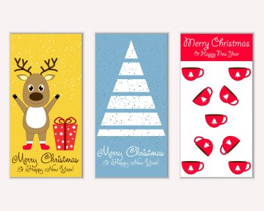 mutlu Noeller ve mutlu yeni yıl tebrik kartları vektör çizim       