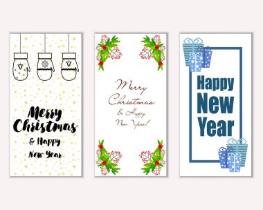 mutlu Noeller ve mutlu yeni yıl tebrik kartları vektör çizim     