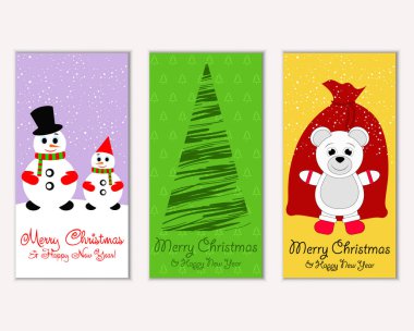 Mutlu Noeller ve mutlu yeni yıl tebrik kartları. Vektör çizim     
