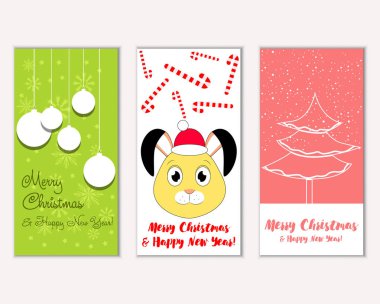 mutlu Noeller ve mutlu yeni yıl tebrik kartları vektör çizim       