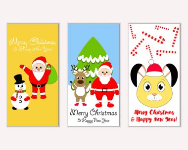 mutlu Noeller ve mutlu yeni yıl tebrik kartları vektör çizim       