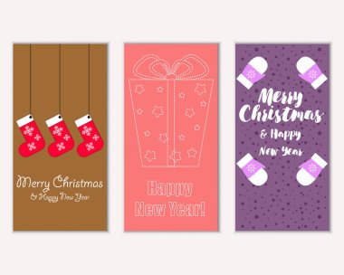 mutlu Noeller ve mutlu yeni yıl tebrik kartları vektör çizim       