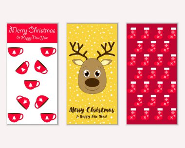 mutlu Noeller ve mutlu yeni yıl tebrik kartları vektör çizim