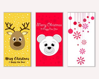 mutlu Noeller ve mutlu yeni yıl tebrik kartları vektör çizim     