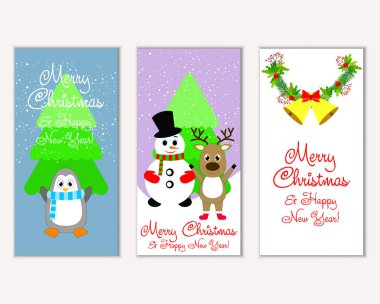 mutlu Noeller ve mutlu yeni yıl tebrik kartları vektör çizim