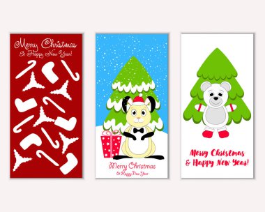 Mutlu Noeller ve mutlu yeni yıl tebrik kartları. Vektör çizim 