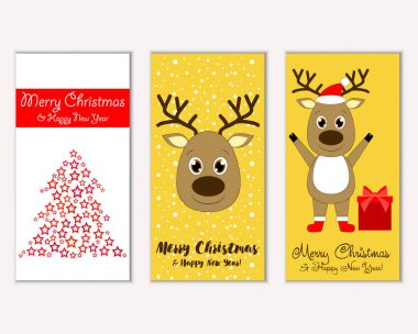 mutlu Noeller ve mutlu yeni yıl tebrik kartları vektör çizim
