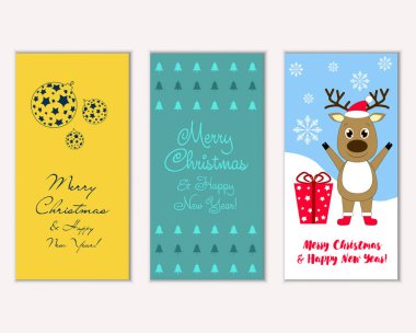 mutlu Noeller ve mutlu yeni yıl tebrik kartları vektör çizim 