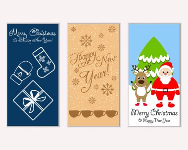 Renkli Noel kartları yılbaşı süslemeleri ve Noel Baba vektör çizim ile