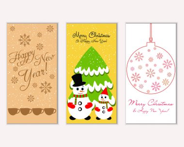 vektör çizim kış tatil tebrik kartları