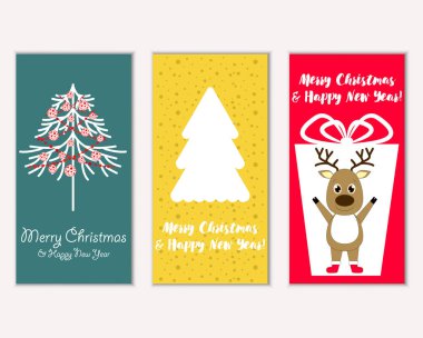 mutlu Noeller ve mutlu yeni yıl tebrik kartları vektör çizim