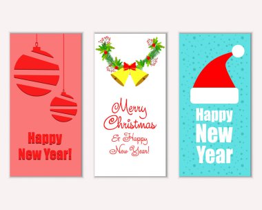 mutlu Noeller ve mutlu yeni yıl tebrik kartları vektör çizim