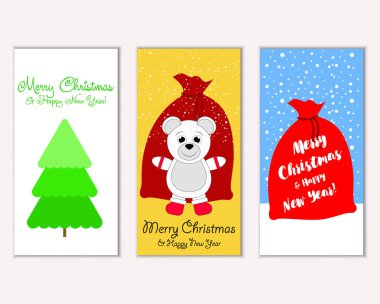 Mutlu Noeller ve mutlu yeni yıl tebrik kartları. Vektör çizim     