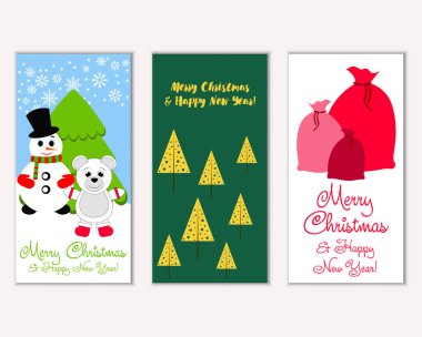 mutlu Noeller ve mutlu yeni yıl tebrik kartları vektör çizim       