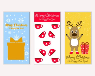 mutlu Noeller ve mutlu yeni yıl tebrik kartları vektör çizim       