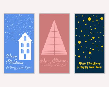 mutlu Noeller ve mutlu yeni yıl tebrik kartları vektör çizim     