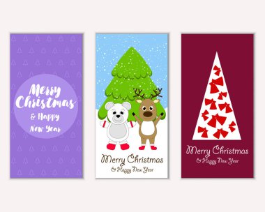 Mutlu Noeller ve mutlu yeni yıl tebrik kartları. Vektör çizim 