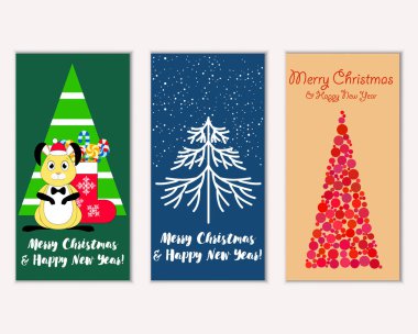 mutlu Noeller ve mutlu yeni yıl tebrik kartları vektör çizim