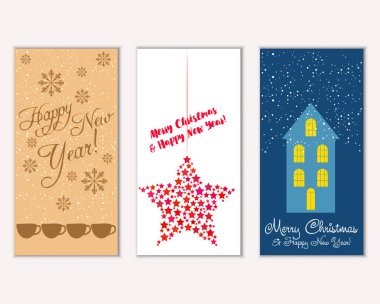 vektör çizim kış tatil tebrik kartları