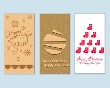 mutlu Noeller ve mutlu yeni yıl tebrik kartları vektör çizim