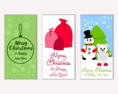 mutlu Noeller ve mutlu yeni yıl tebrik kartları vektör çizim      