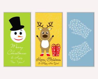 Renkli Noel kartları yılbaşı süsleri ve kardan adam vektör çizim ile